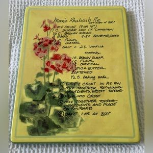 2003 Enesco Carol Rowan Geraniums “Moms Rhubarb Pie” Recipe Tray / Wall Plaque